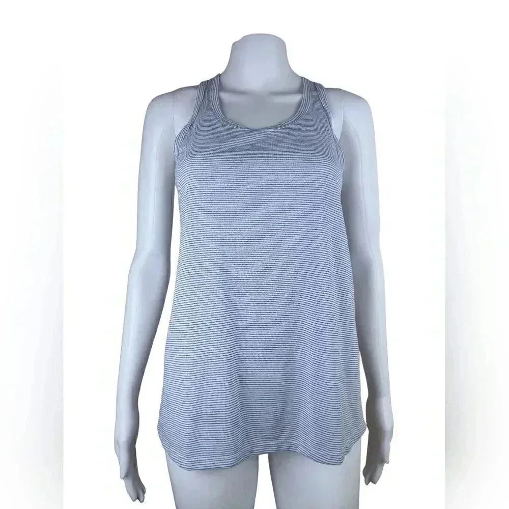 🏷Athletic Works Small Blue Sleeveless Racerback Workout Striped Muscle Tank Top